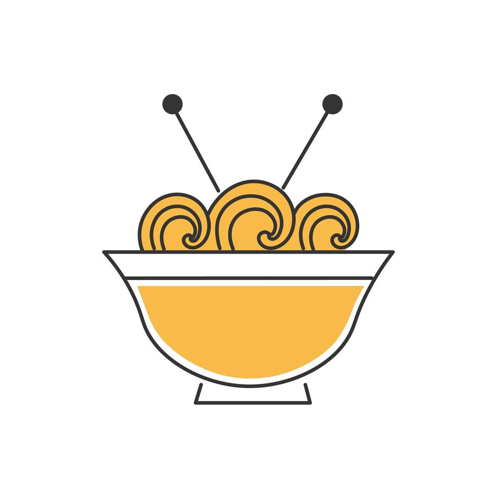 icono elegante de línea delgada de plato de fideos chinos sobre fondo blanco - vector