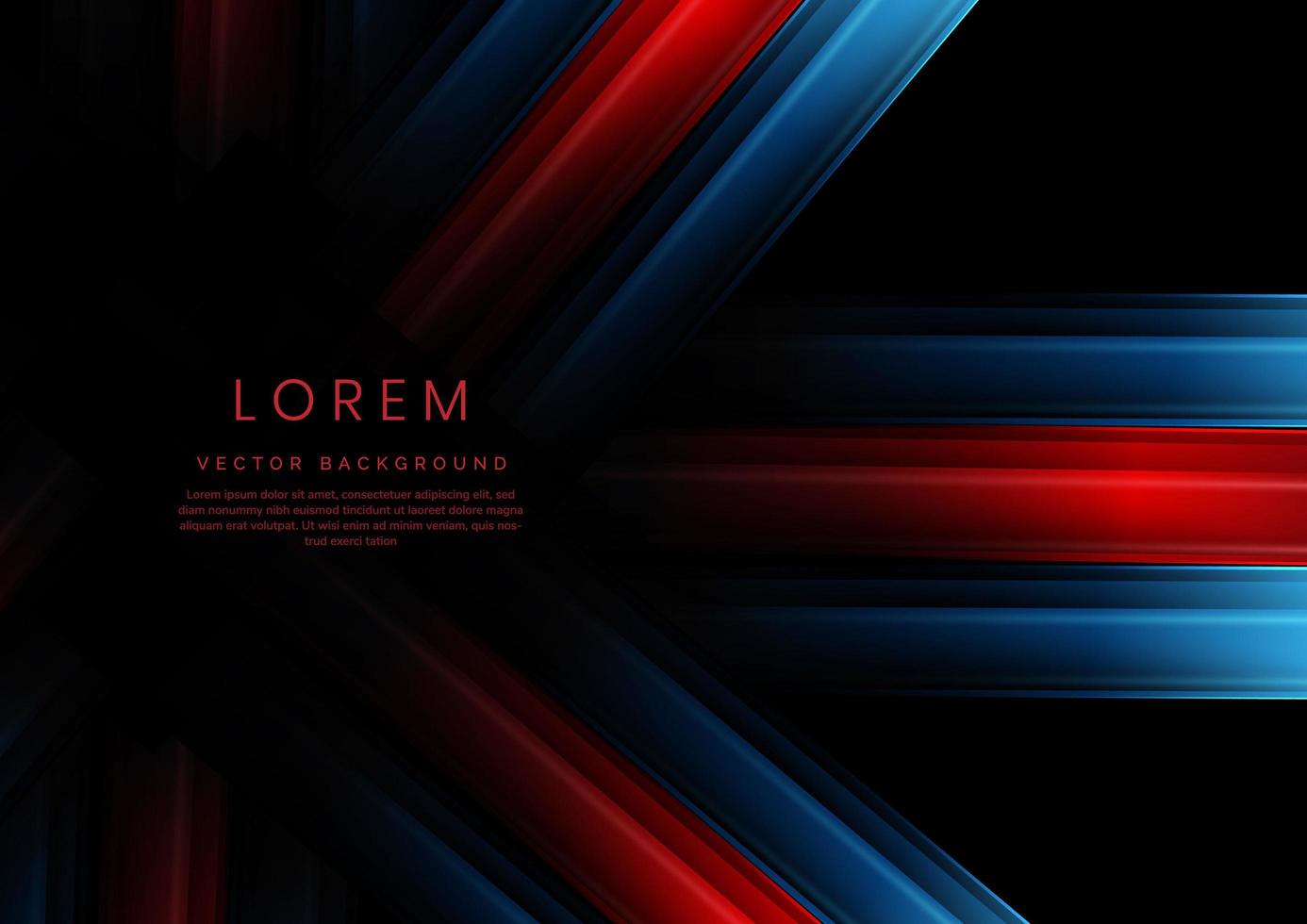 Abstract red and blue gradient geometric diagonal overlapping on black background with copy space for text. vector