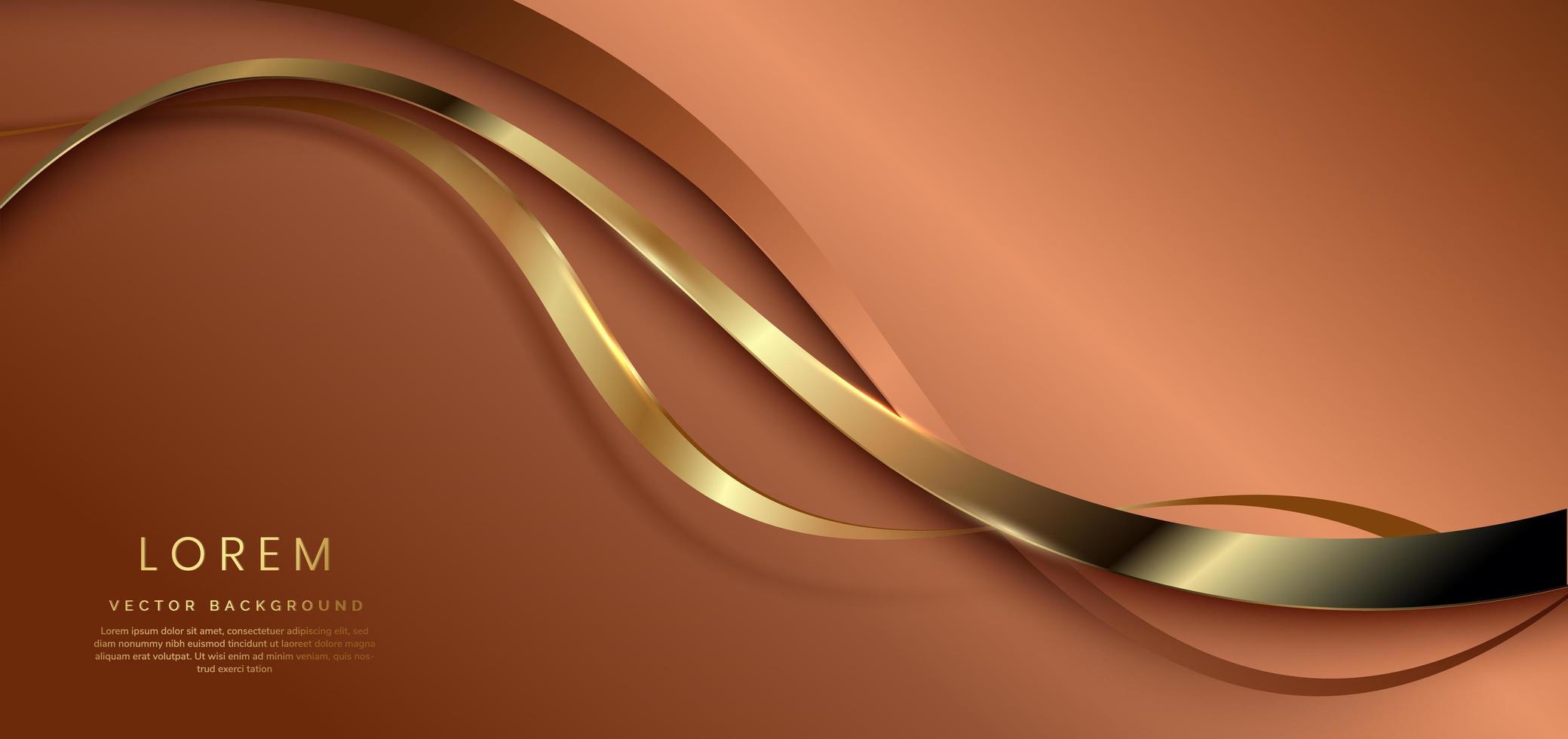 Abstract golden curve line luxury on dark brown background with copy space for text. vector