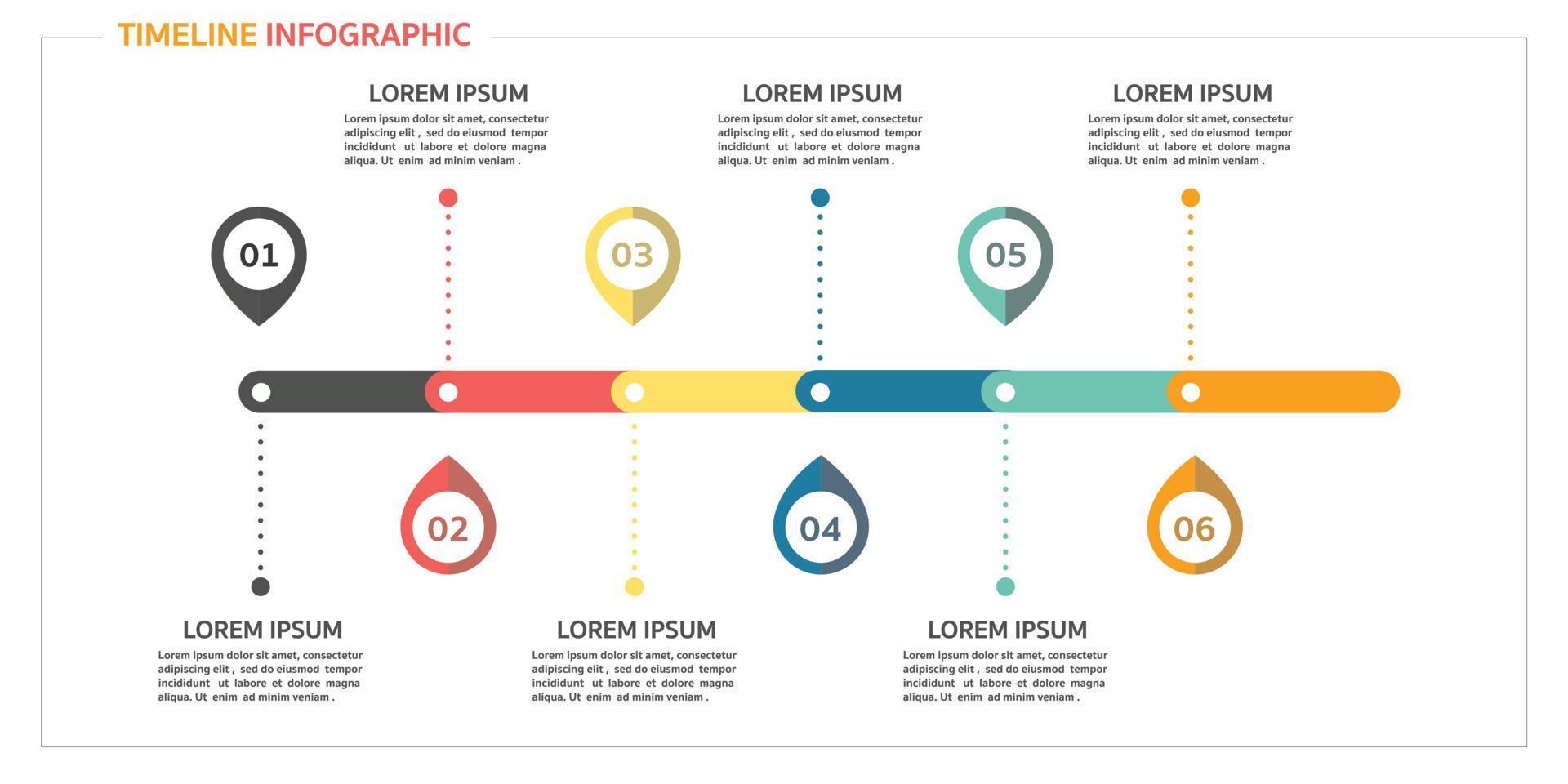 Business design tag label template Timeline business planing process with six step. vector
