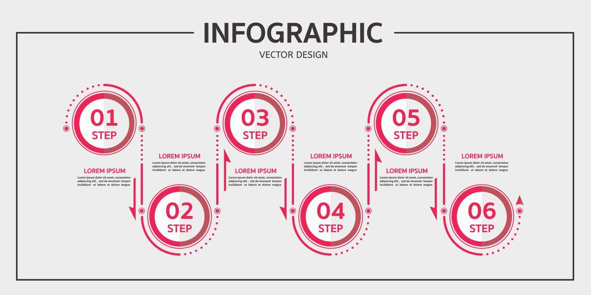 Business design tag label template Timeline business planing process with six step. vector