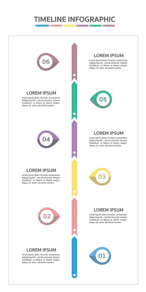 plantilla de línea de tiempo horizontal con seis flechas, infografía de línea de tiempo. vector