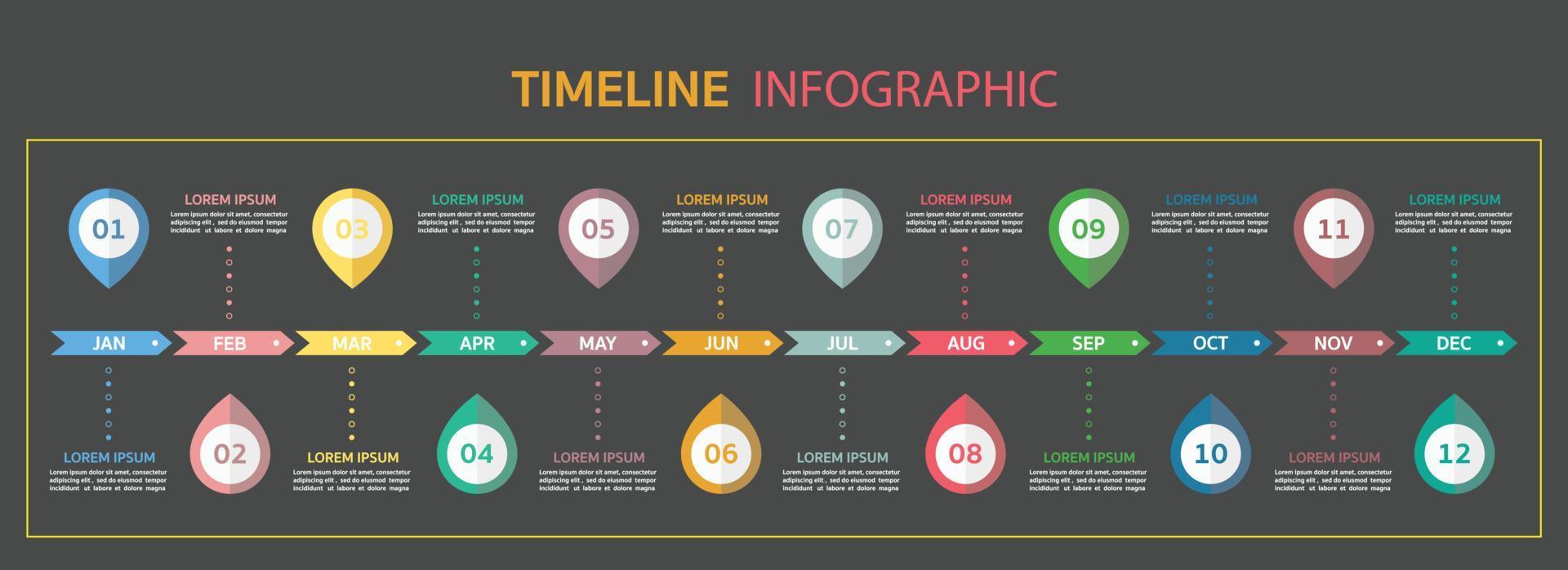 Timeline for 12 months, Infographic template for business. vector