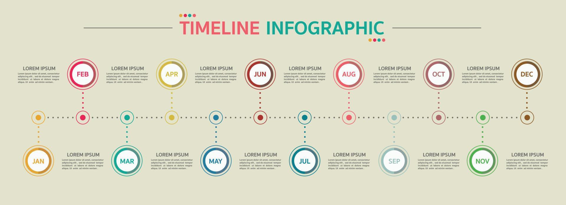 Timeline for 12 months, Infographic template for business. vector