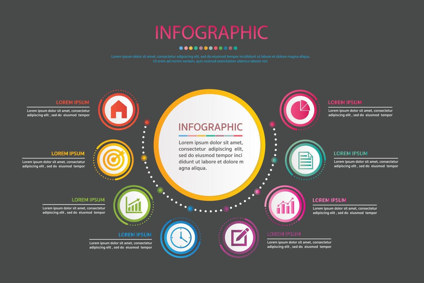 vector de diseño de infografías de línea de tiempo e iconos de marketing. concepto de negocio con 8 opciones, pasos o procesos.