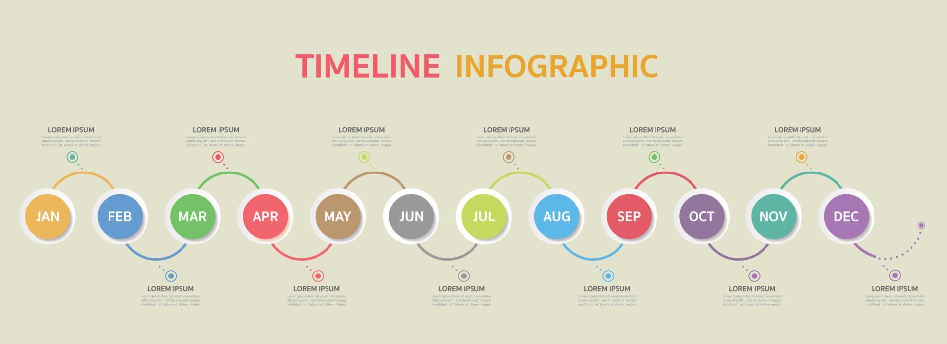 Timeline for 12 months, Infographic template for business. vector