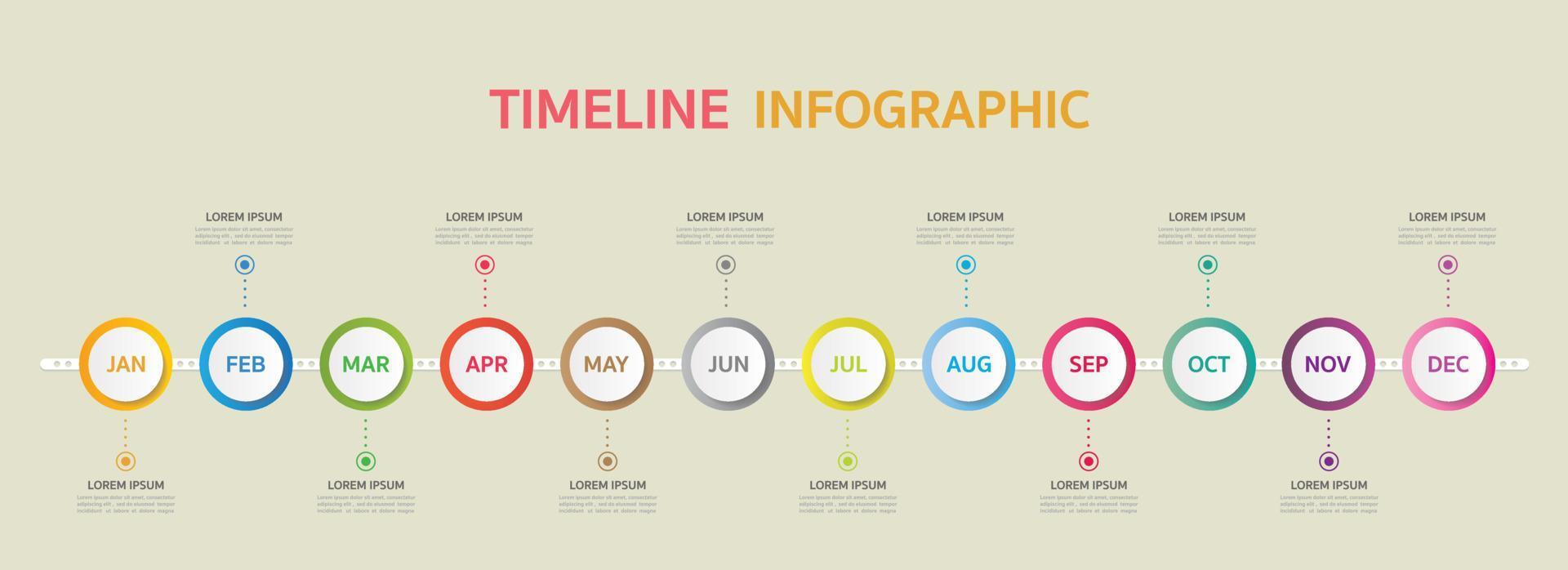 Timeline for 12 months, Infographic template for business. vector