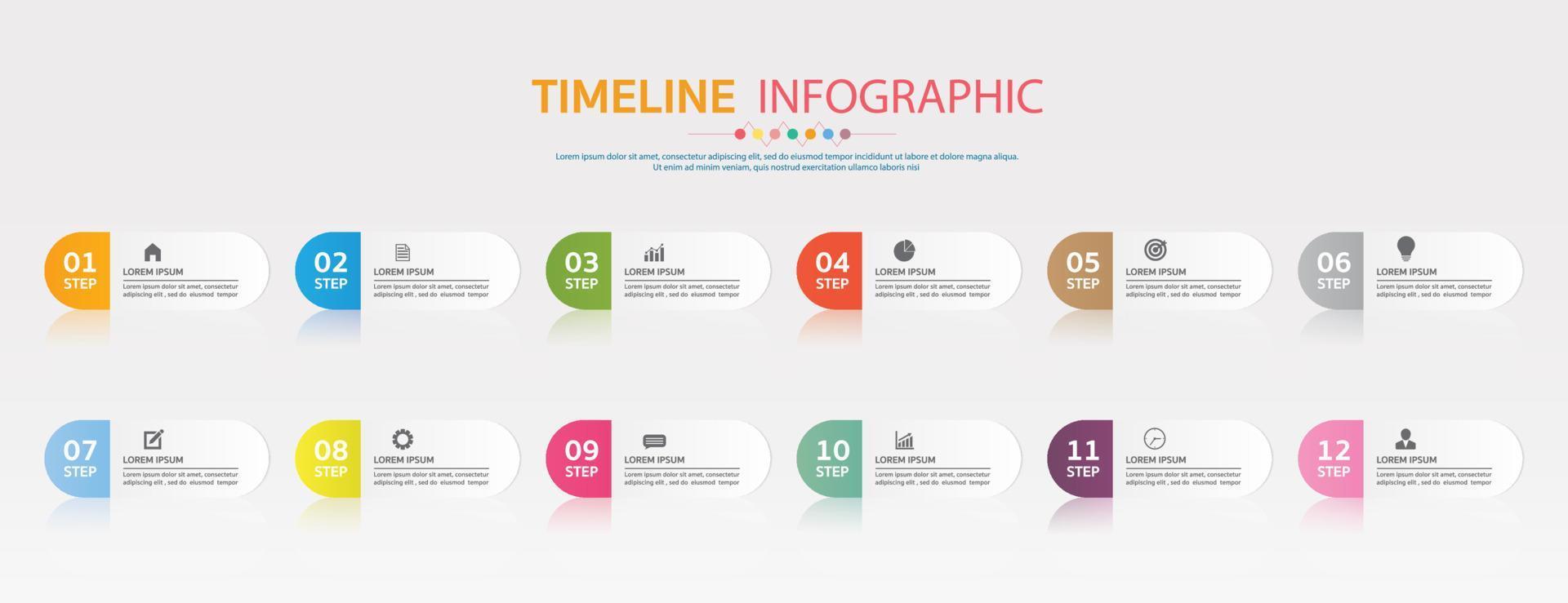 Timeline for 12 months, Infographic template for business. vector