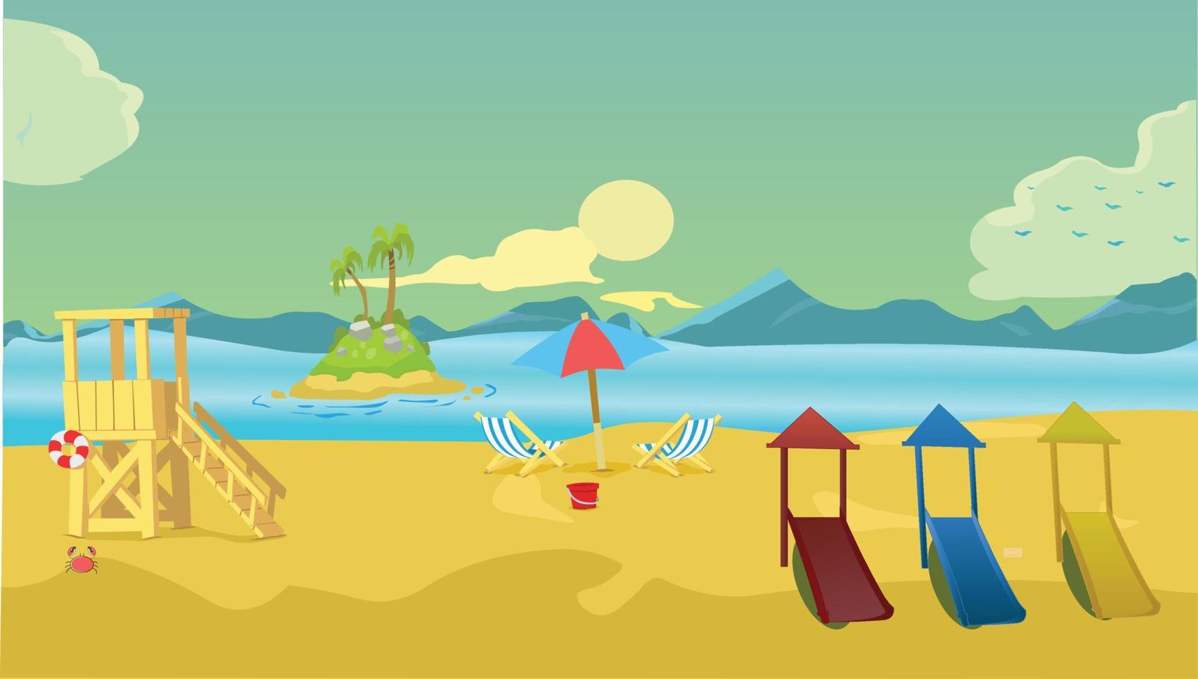 Beach Outdoor playground for children entertainment, Cartoon vector illustration