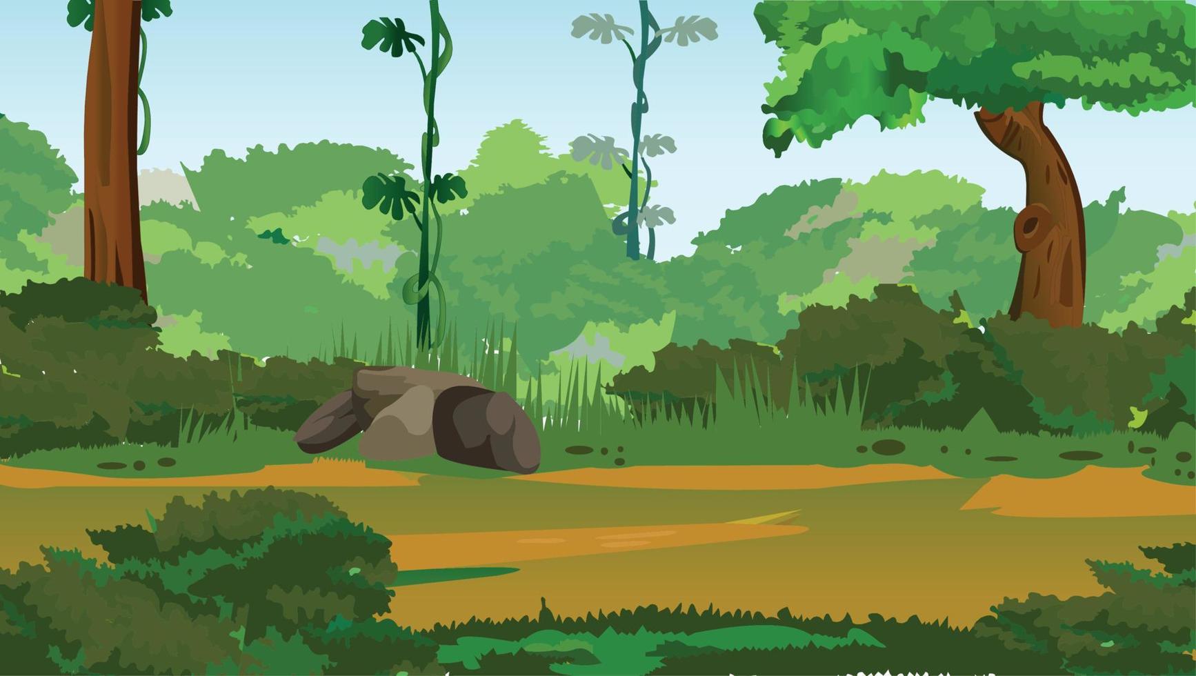 Illustration of a summer deep forest landscape in cartoon style. vector
