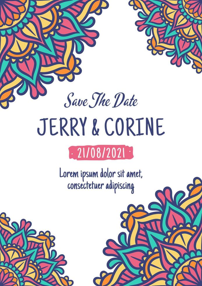 Vintage Wedding Invitation Card With Mandala Design vector