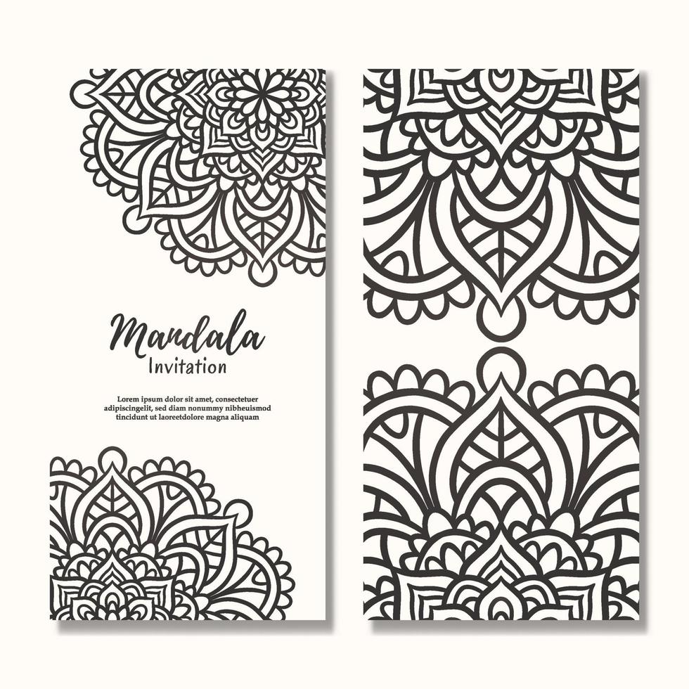 Vintage wedding invitation card with floral mandala design vector