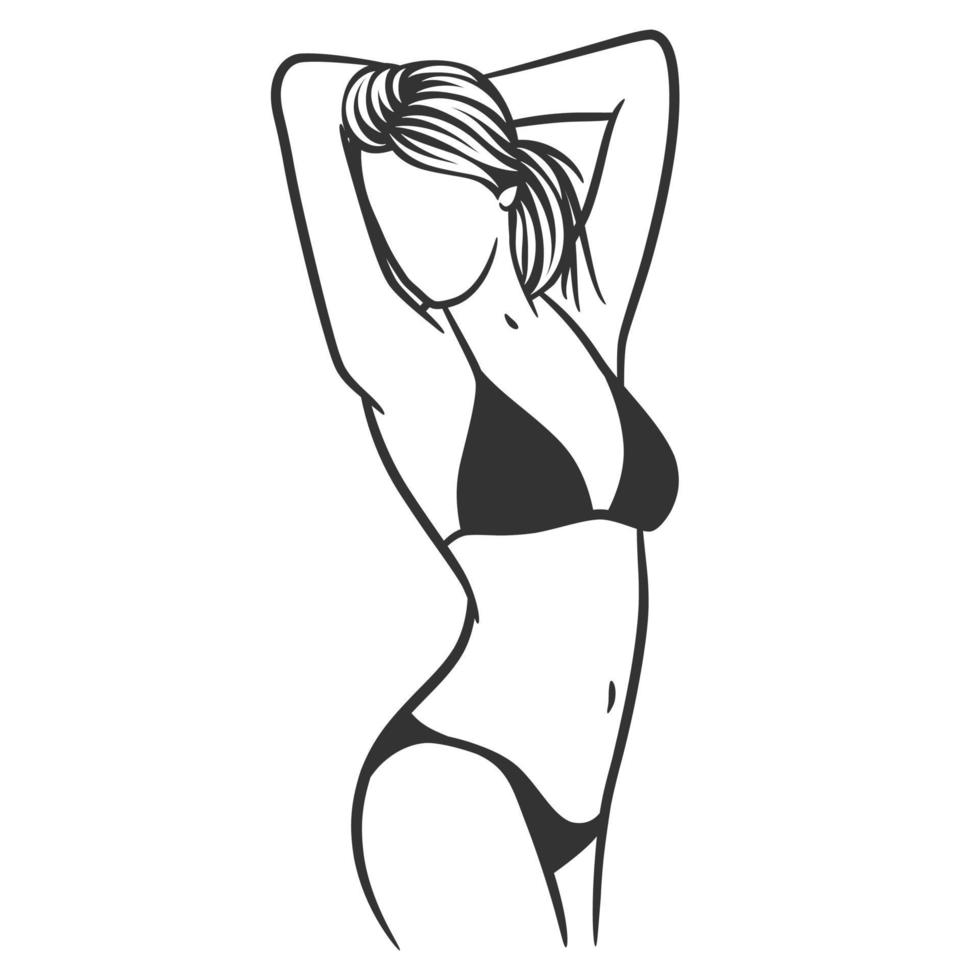 hermosa chica en bikini dibujo en blanco y negro vector