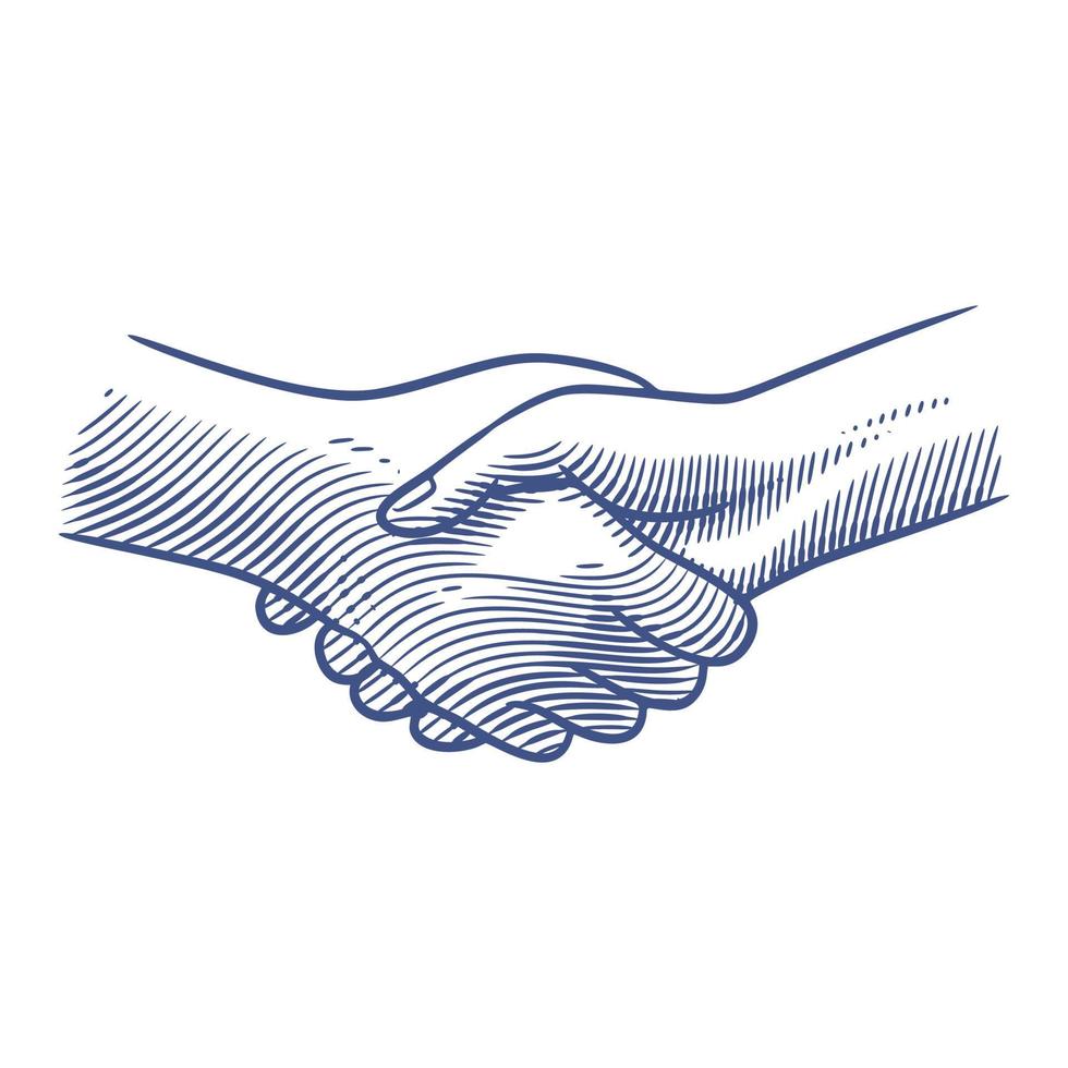 Hand drawn line art hand shake vector illustration. Business agreement vector