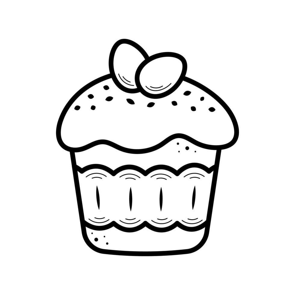 Easter cake. Hand drawn simple icon in sketch style. Isolated vector illustration in doodle line style.