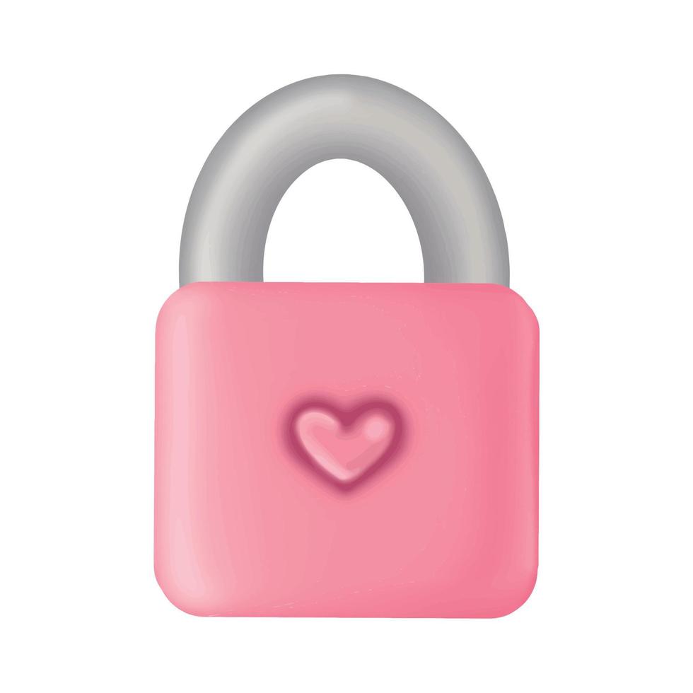 Pink lock with heart. Design for Valentines Day. Vector illustration