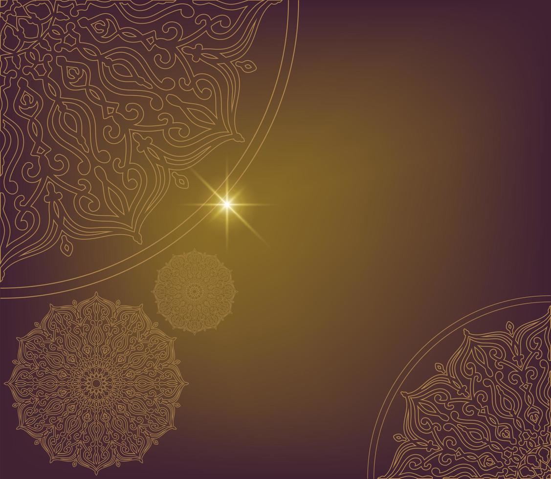 mandala ornament illustration with gold color and brown background shining light effect looks more luxurious good for banner, poster, greeting card vector