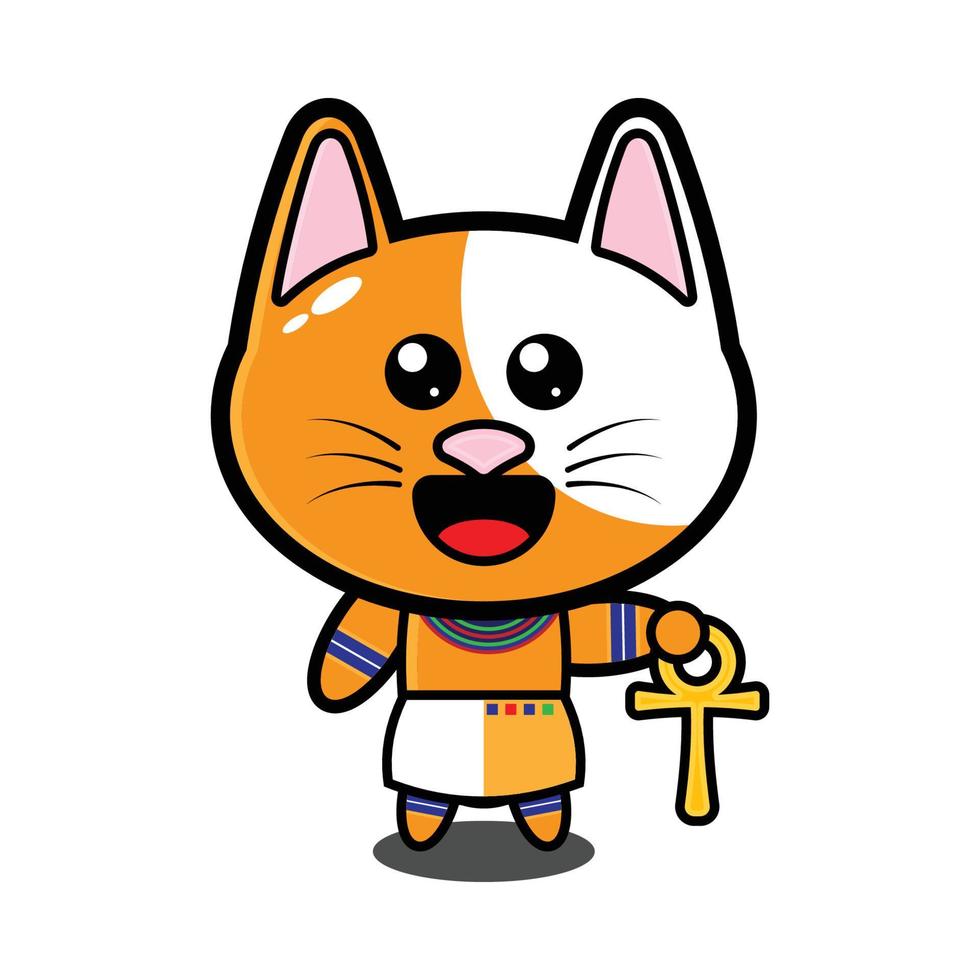 lindo personaje de dibujos animados de gato con traje de mito egipcio vector