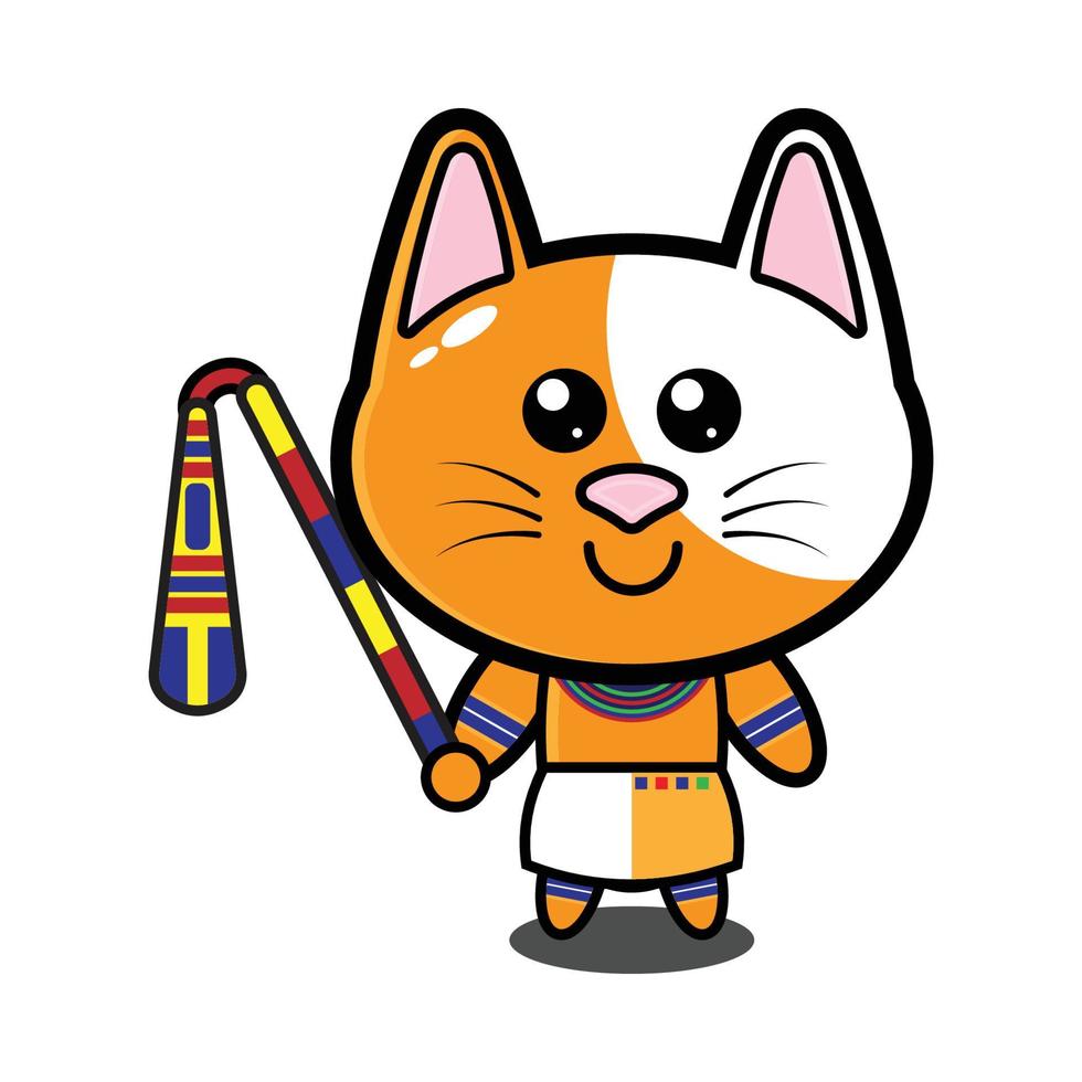 lindo personaje de dibujos animados de gato con traje de mito egipcio vector