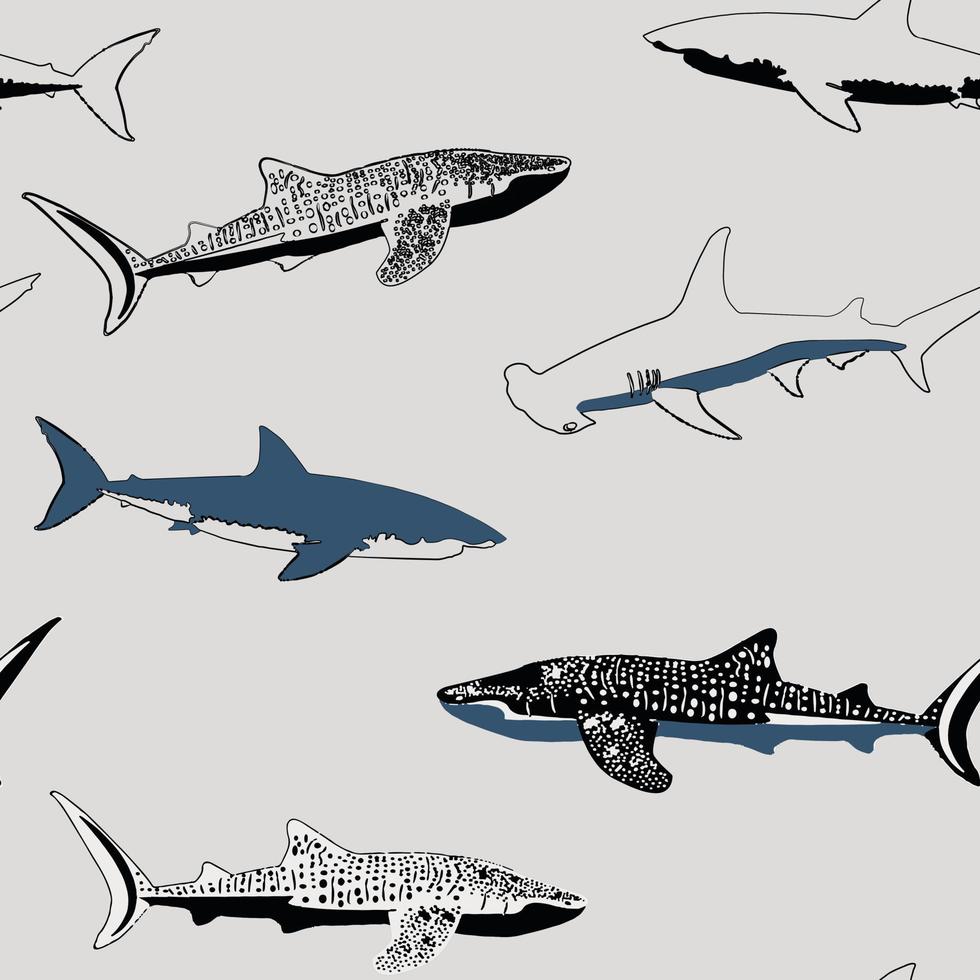 Sharks seamless repeat pattern background vector