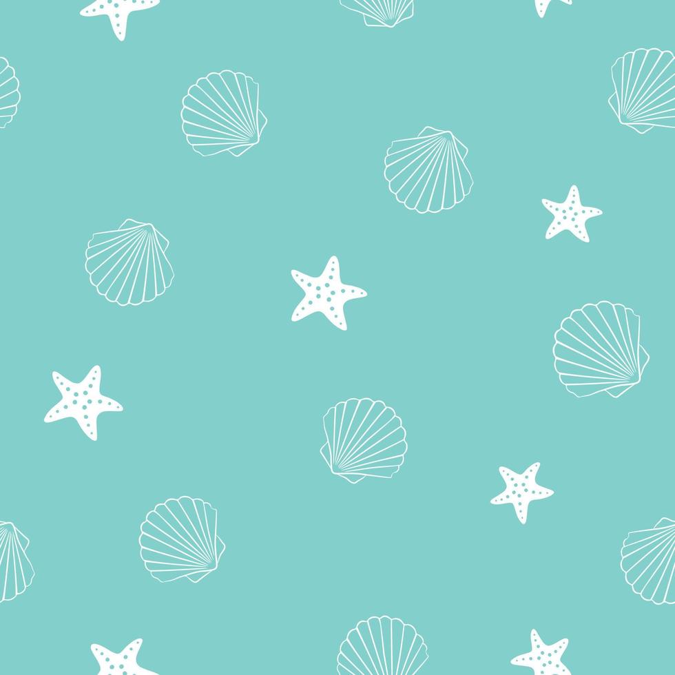 Star fish and shell seamless pattern vector