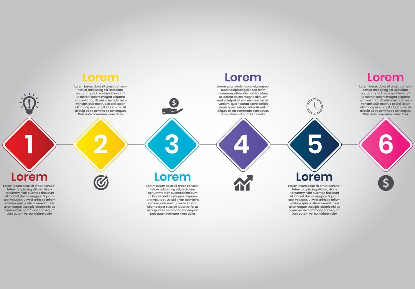 Diseño de infografías de negocios de 6 puntos. vector
