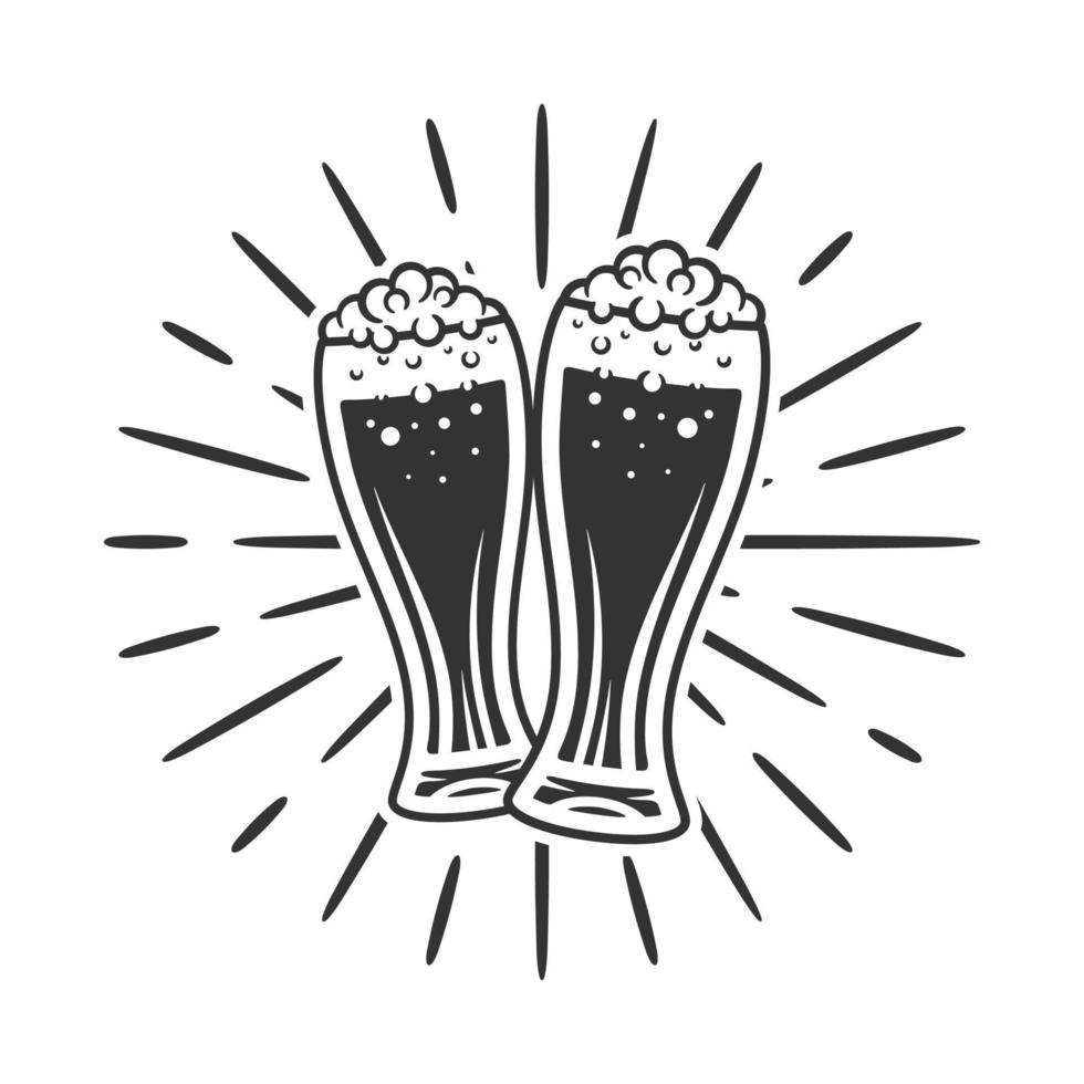 ilustración de vaso de cerveza en blanco y negro vector