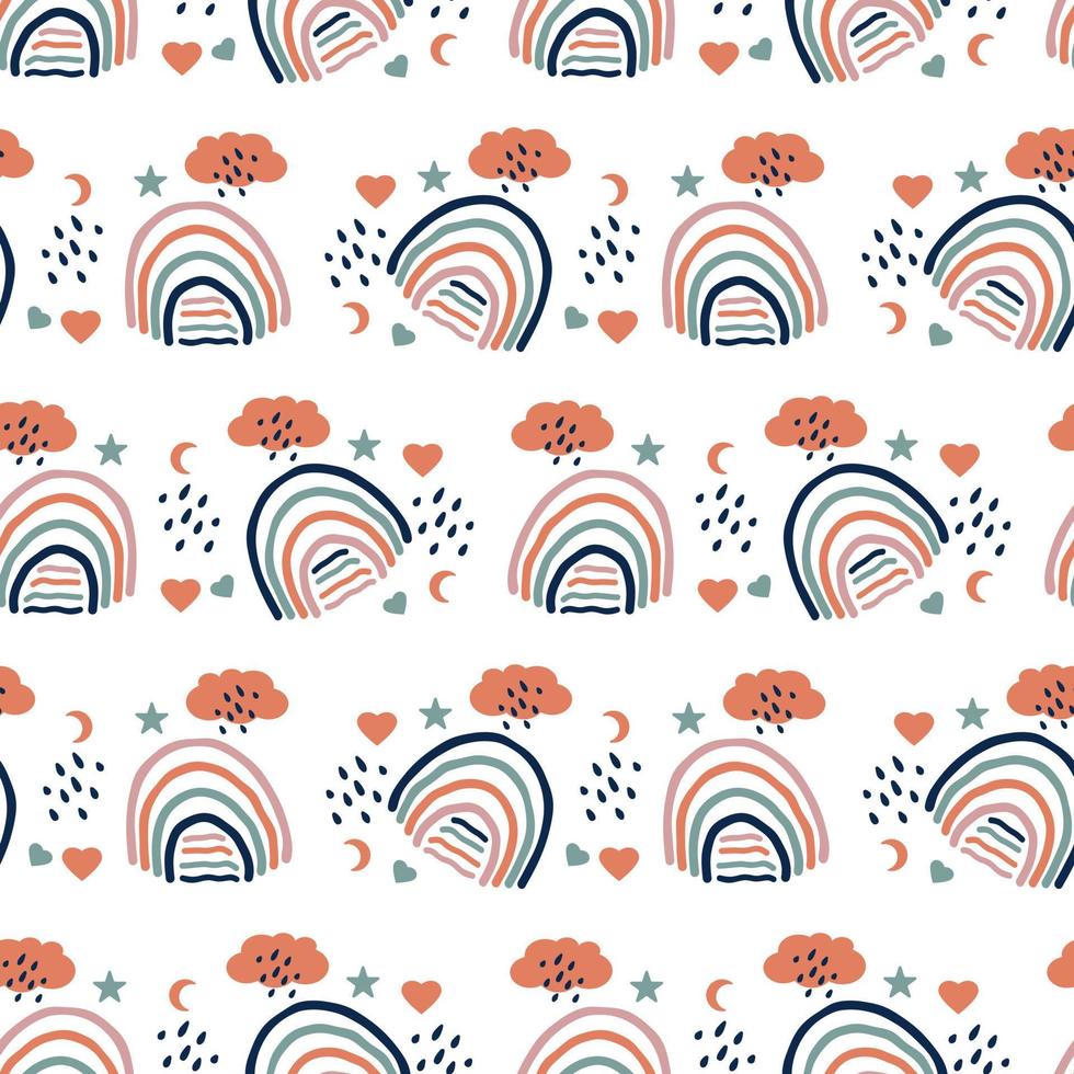 Hand drawn seamless pattern with rainbows vector