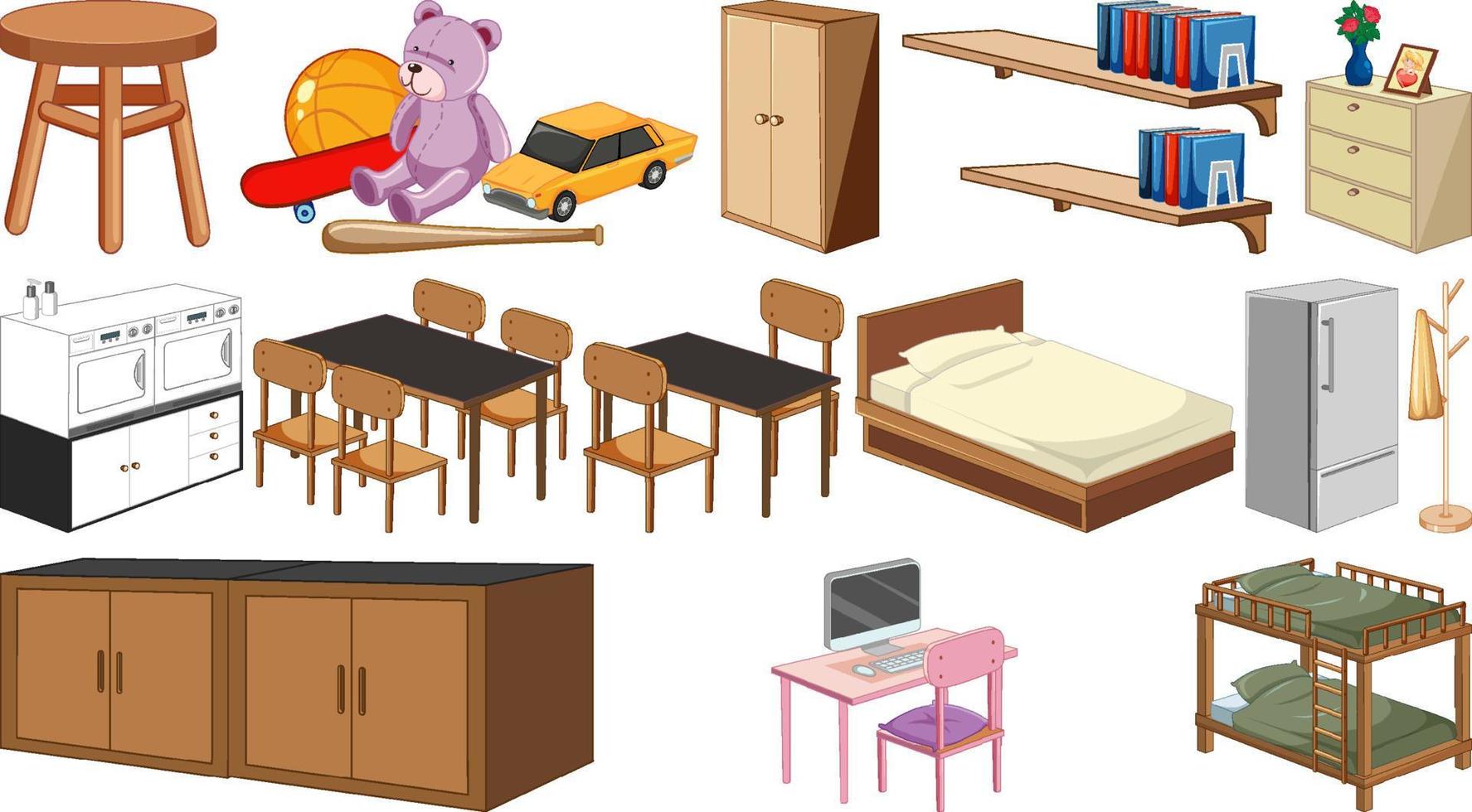 Set of interior furniture and decorations vector