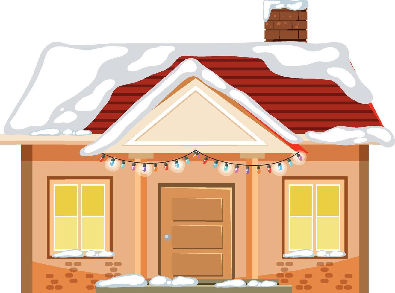 casa cubierta de nieve con cadena de luces navideñas vector