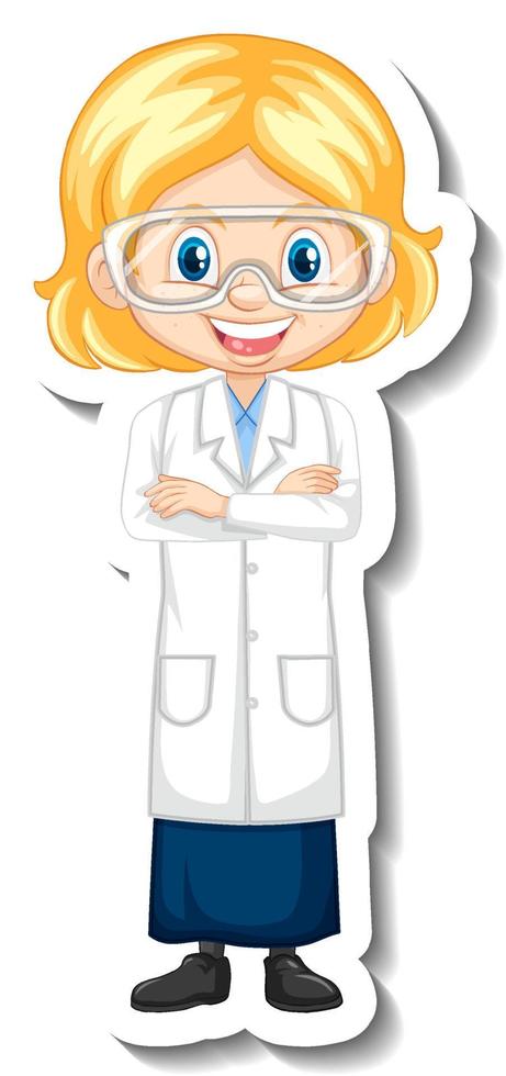 Scientist girl cartoon character sticker vector