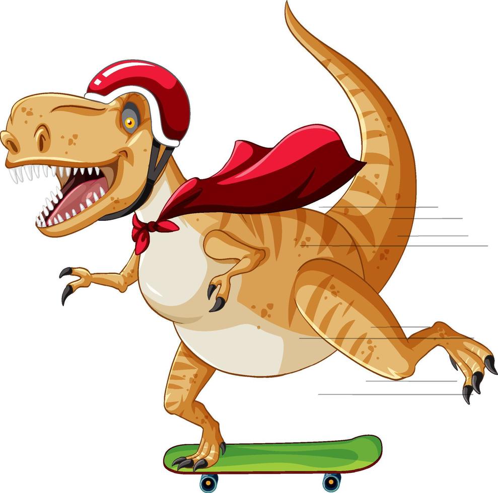 tiranosaurio rex dinosaurio en patineta en estilo de dibujos animados vector