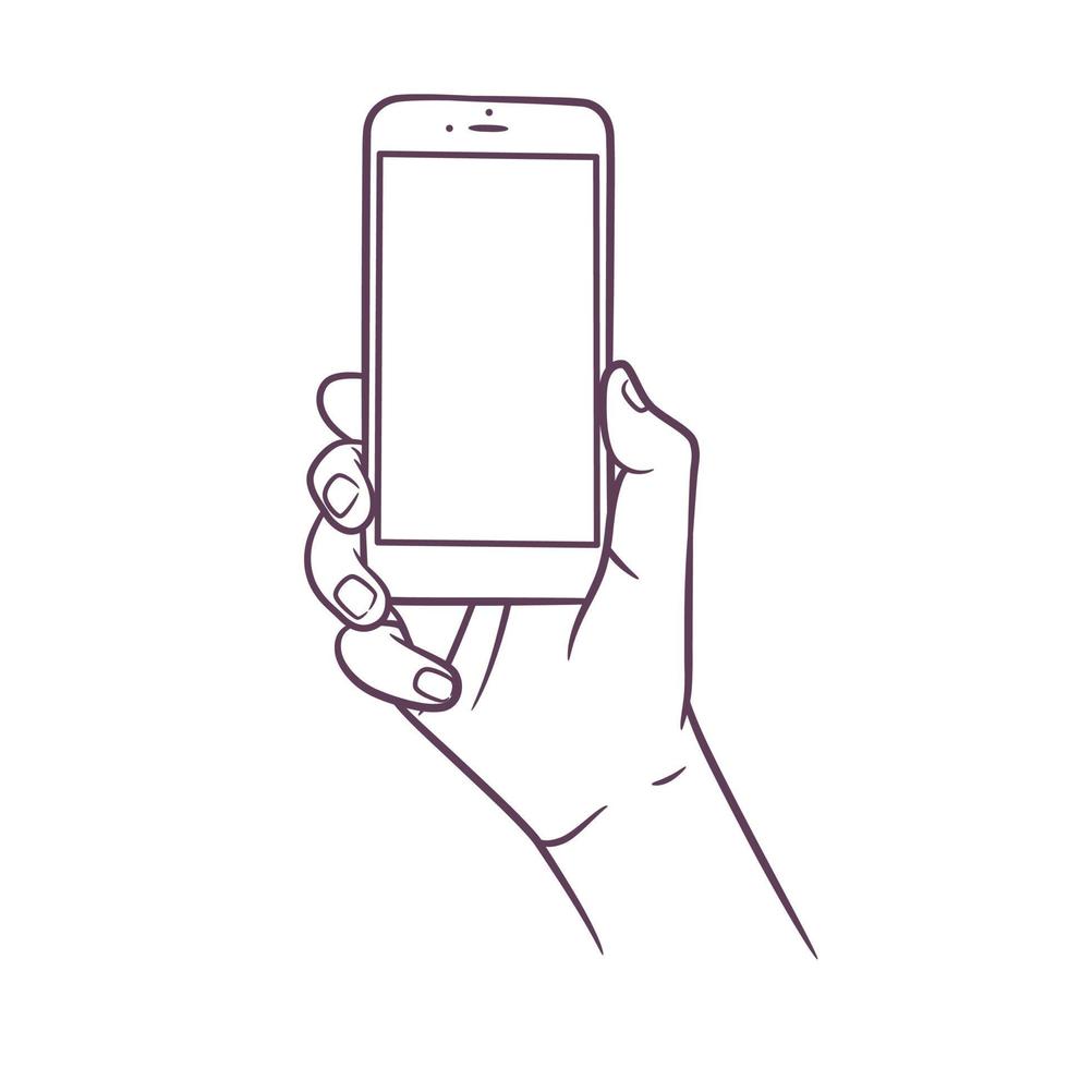 dibujo de arte lineal de la mano que sostiene el teléfono inteligente vector