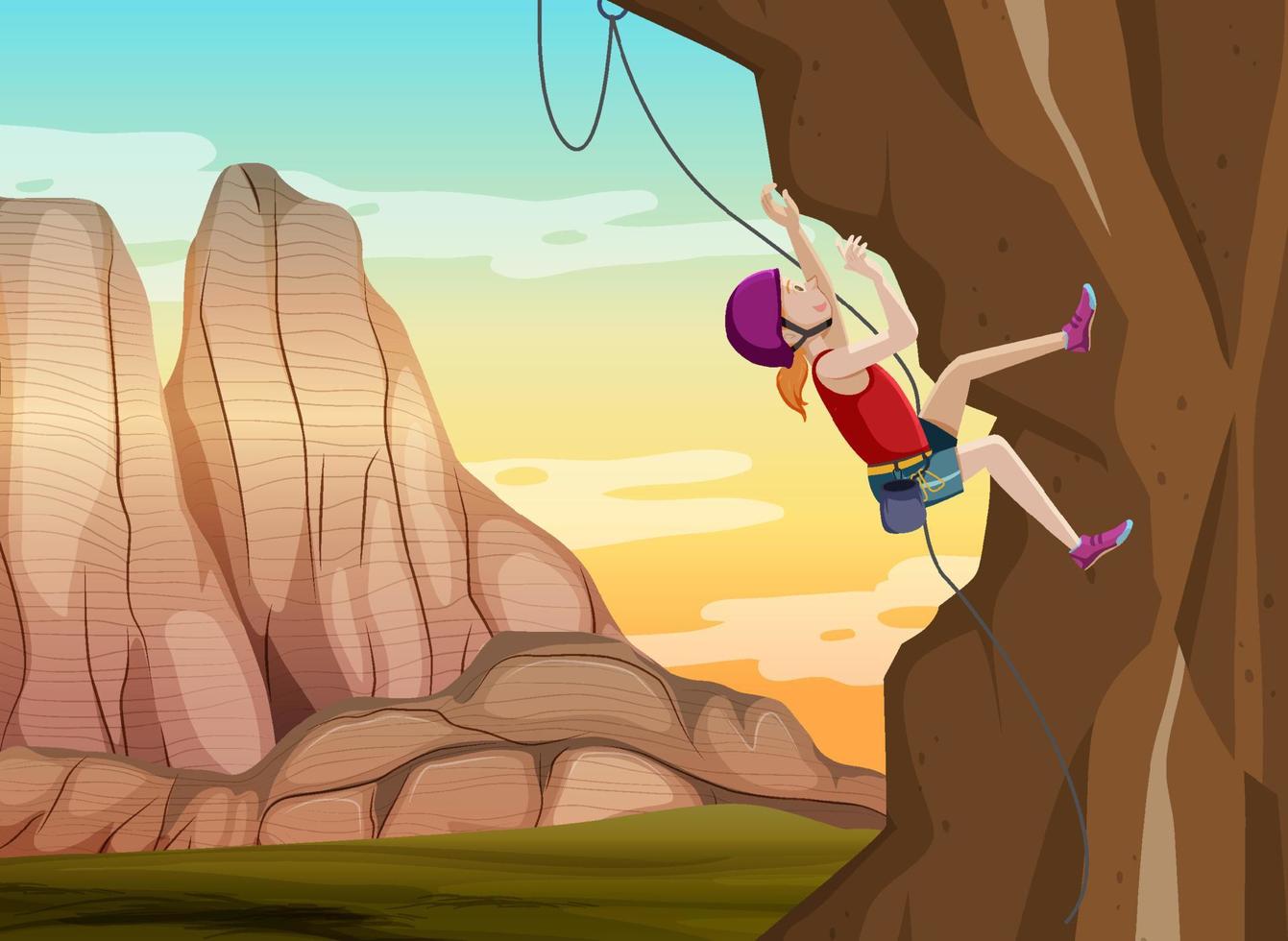 Scene with people climbing rocky moutain vector