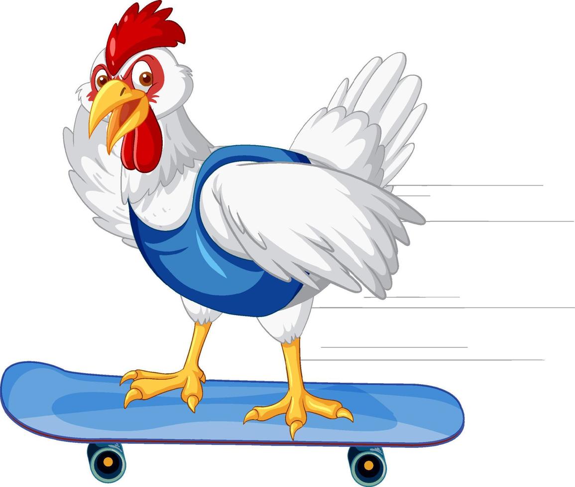 un pollo blanco montado en una patineta vector