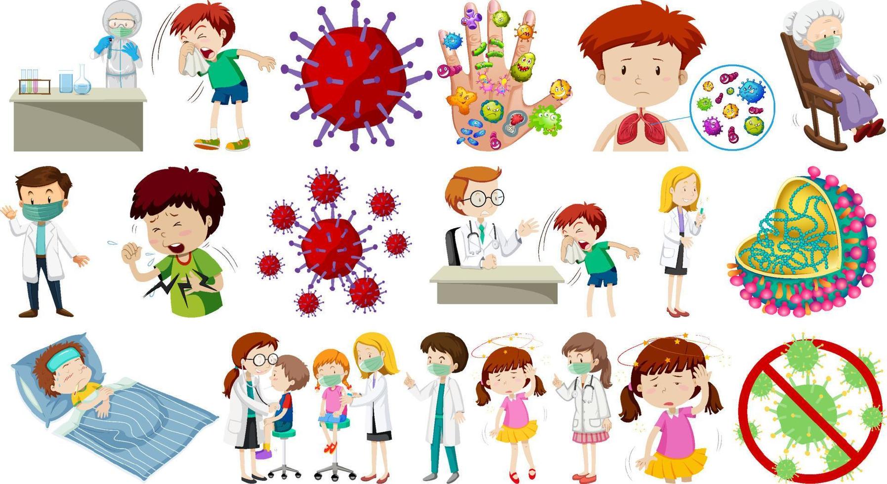 Set of sick people with different symptoms vector