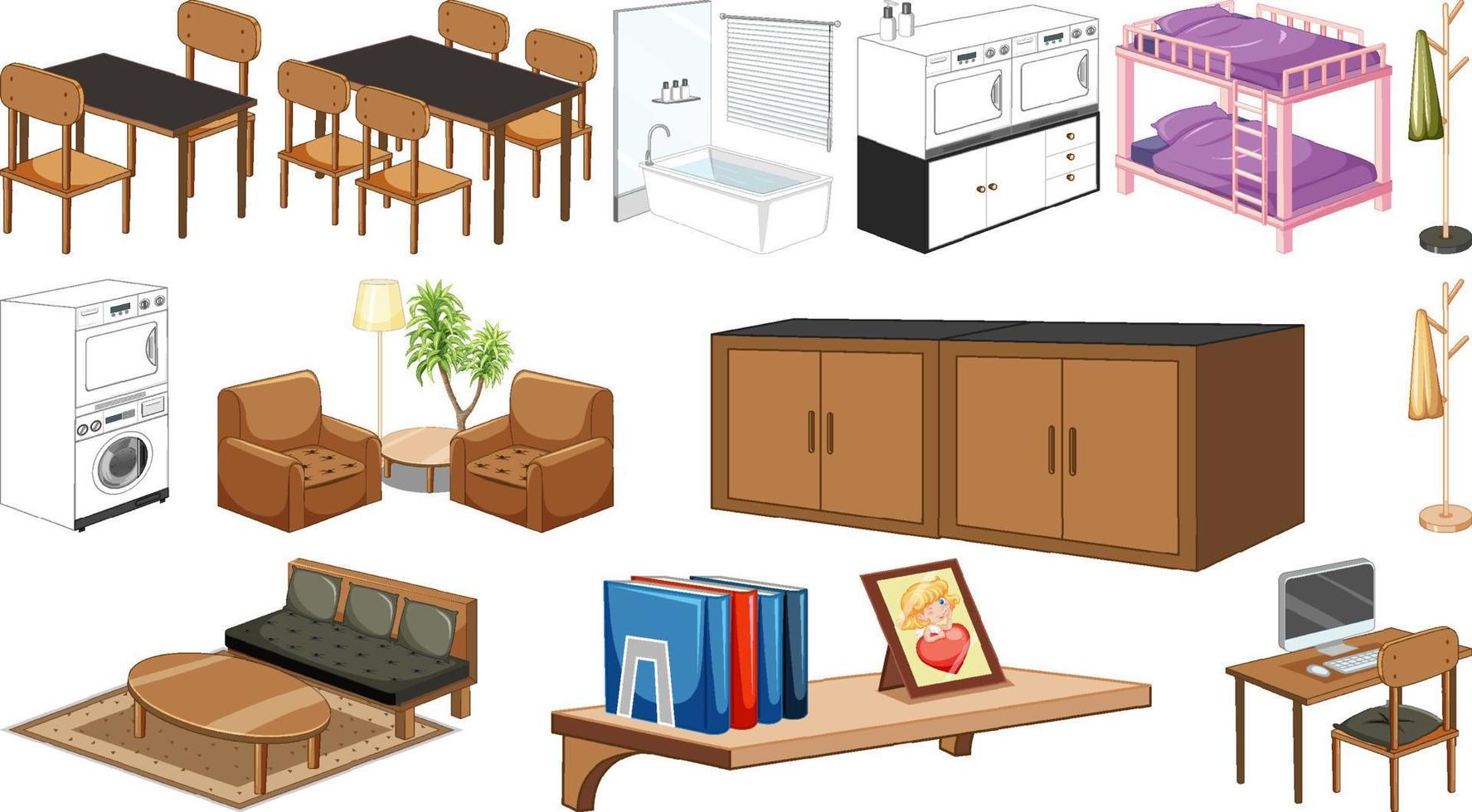 Set of interior furniture and decorations vector