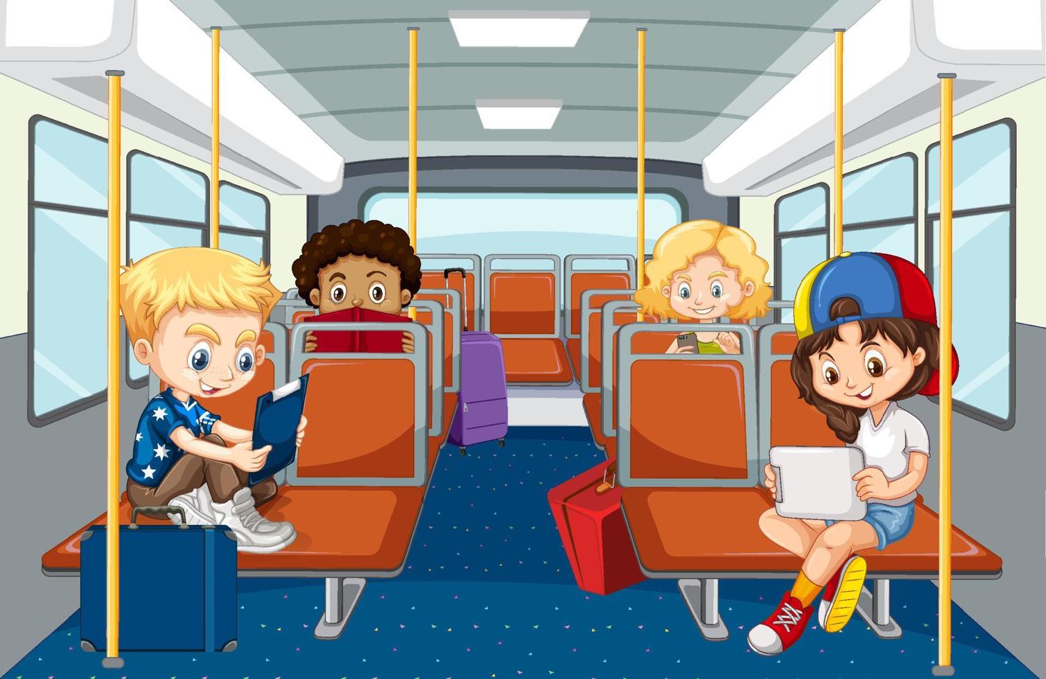 Scene with many people using public transportation vector