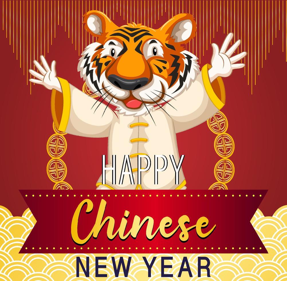 Happy tiger on chinese new year poster vector