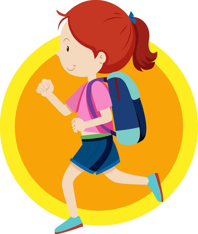 Happy girl with backpack running vector