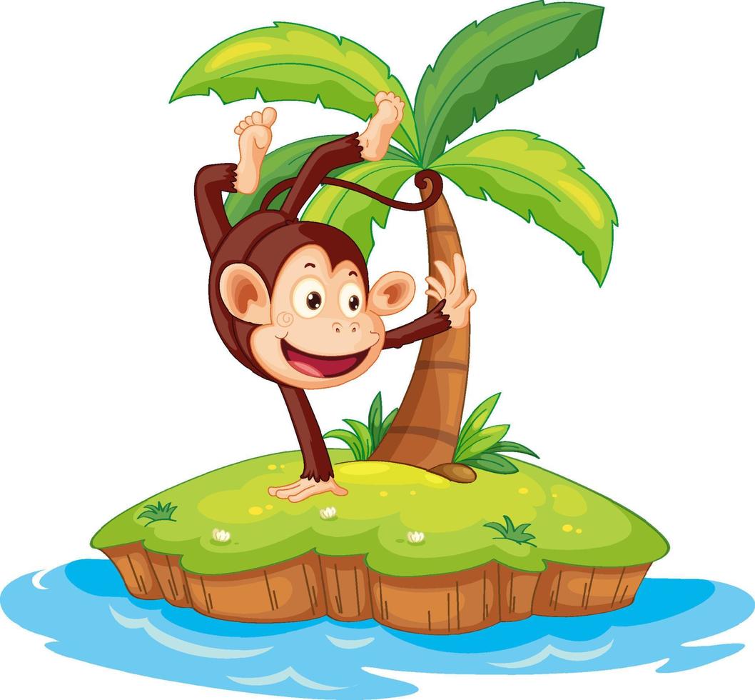 Dancing monkey cartoon character on isolated island vector