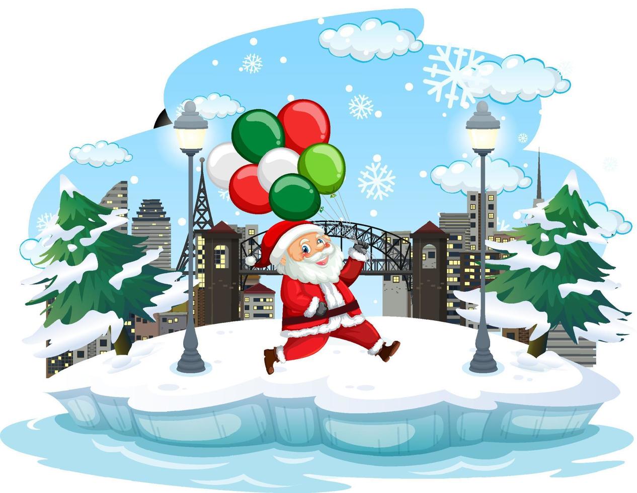 Snowy day with Santa Claus walking in the city vector