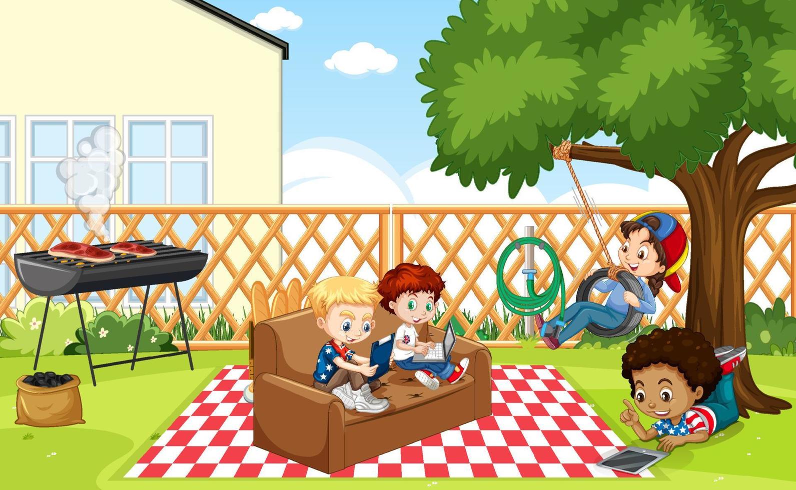 Scene with children in the park vector