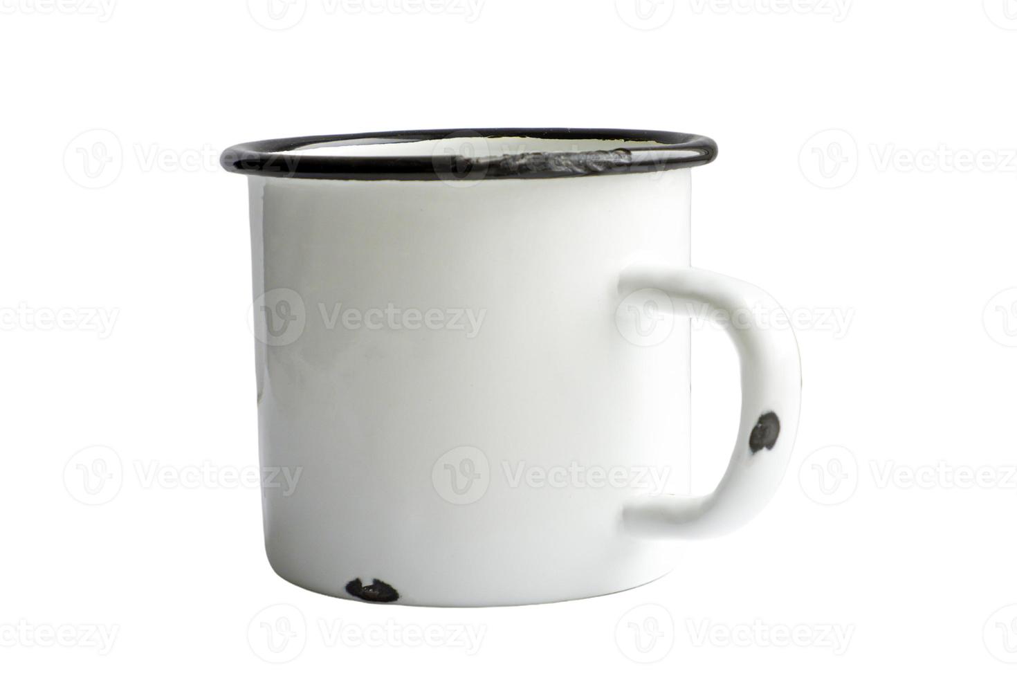 White blank Enamel Mug Mock-up isolated on white background. Blank cup for branding. High-resolution photo. photo