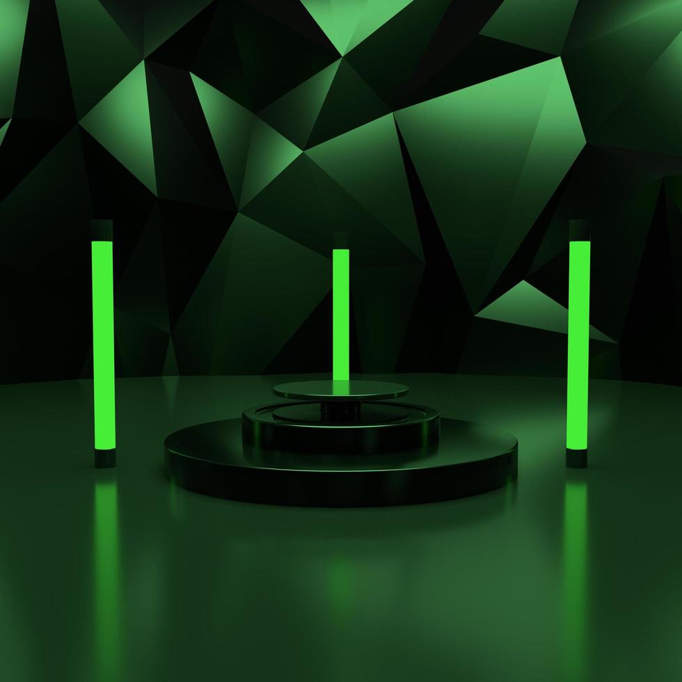 podio 3d negro con fondo de cristal verde. foto