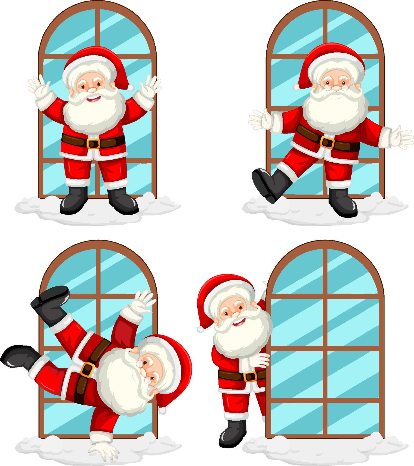 Set of Santa Claus by the glass window 6034339 Vector Art at Vecteezy