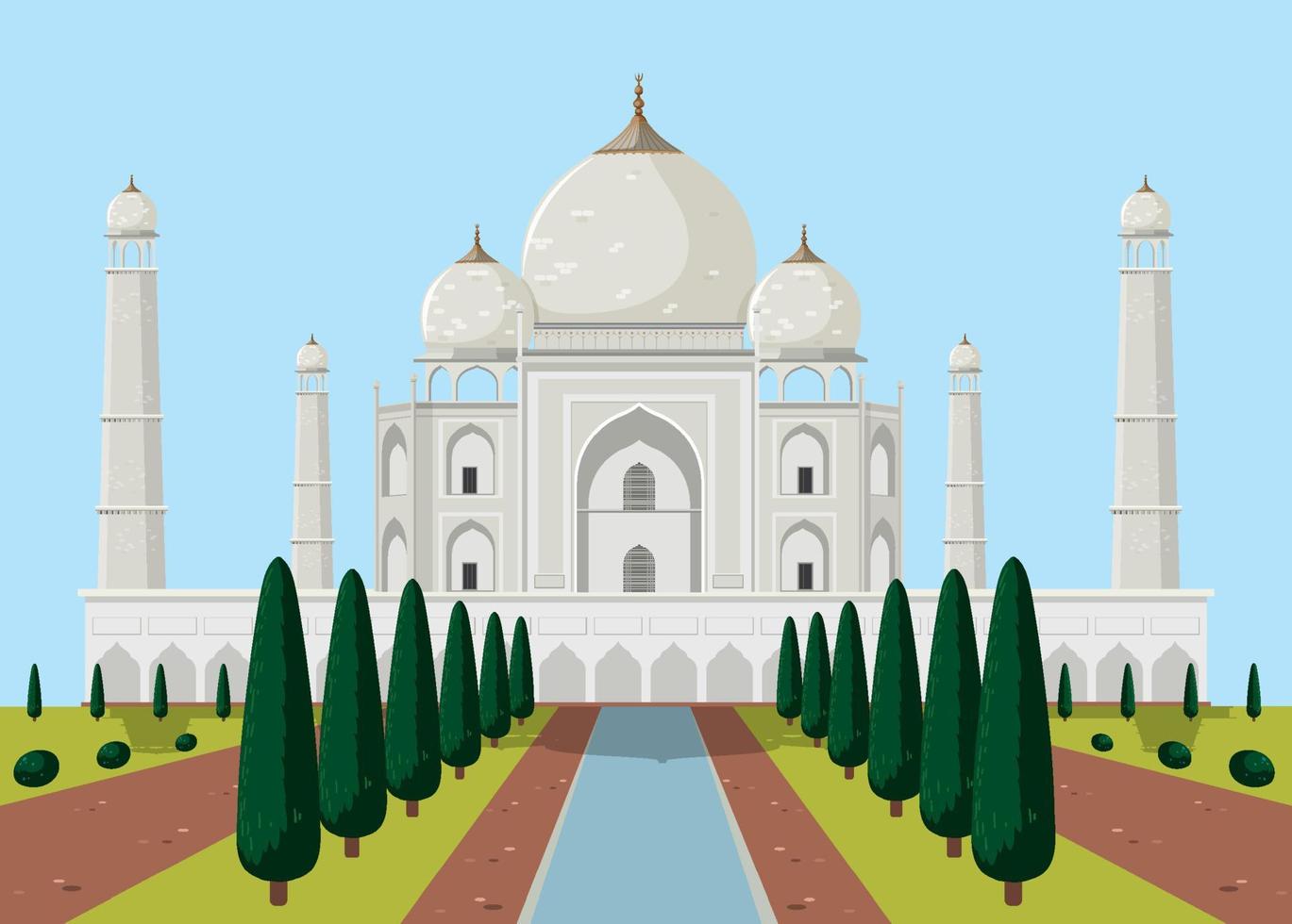 Scene with Taj Mahal building and park vector