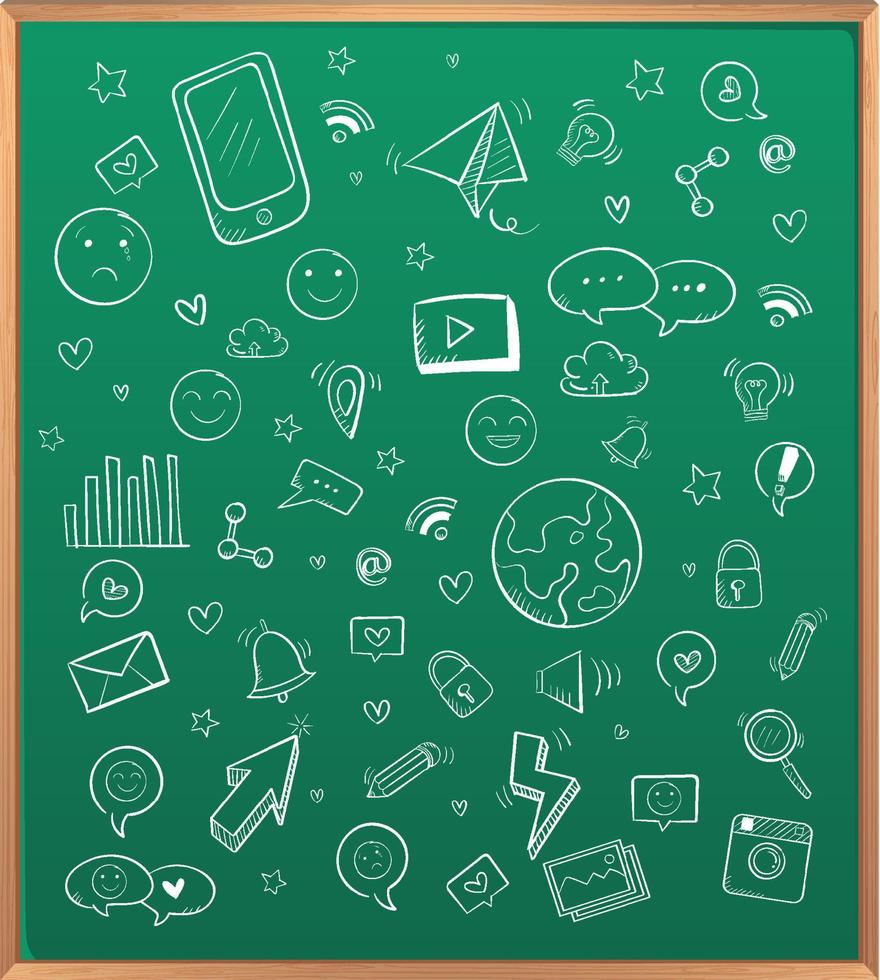 Hand drawn doodle icons on chalkboard vector
