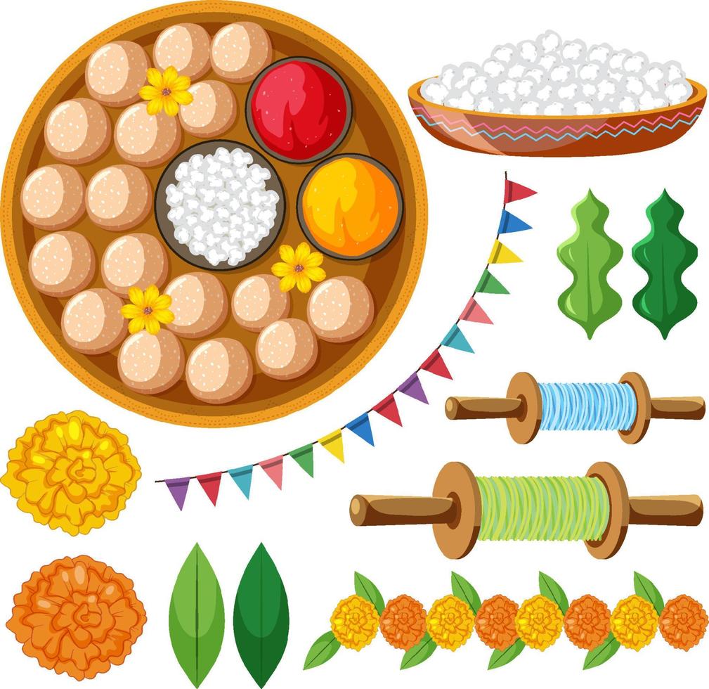 Set of Indian food and offerings vector