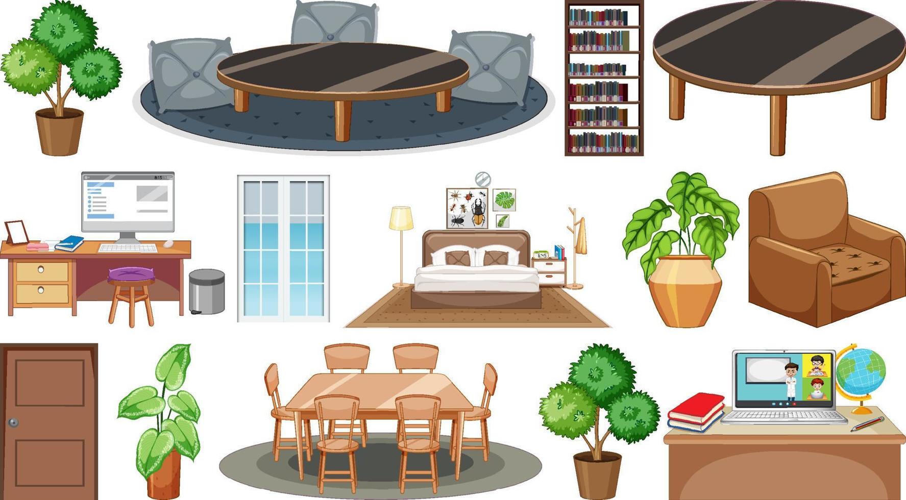 Set of interior furniture and decorations vector